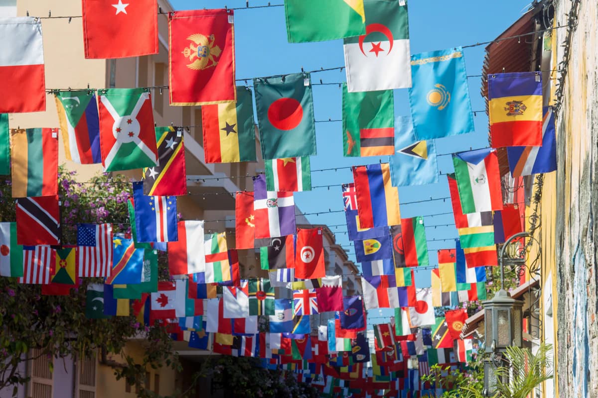 Flags of multiple nations displayed together